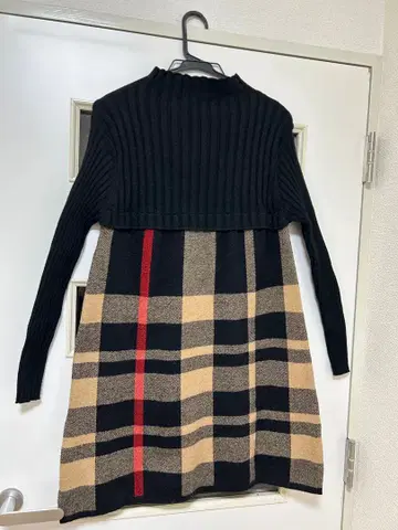니트 원피스 체크 무늬 긴팔(블랙)