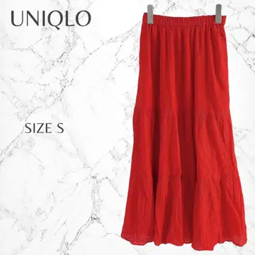 유니클로 화려한 허리밴딩 편안함 쉬폰 롱 기장 플레어 스커트 S