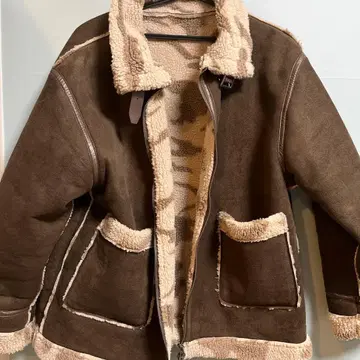 브라운 무스탕 코트 보아 카라 부착