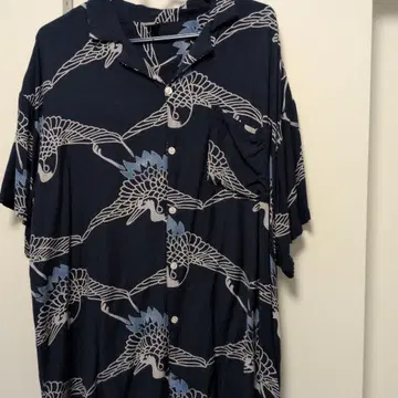 네이비 새 패턴 반팔 버튼 셔츠 프리 사이즈