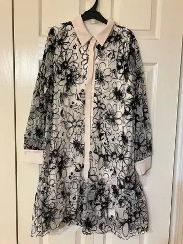 Andemiu 꽃무늬 긴팔 무릎 기장 원피스