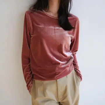 새상품 SeaRoomlynn Shine 벨로아 크루넥 상의 핑크