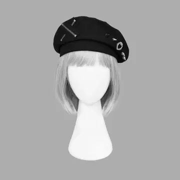 DimMoire 매혹의 로고 리벳 베레모 Black