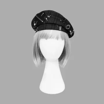 DimMoire 매혹의 로고 리벳 베레모 Black 체크