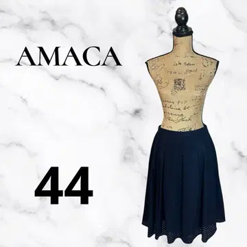 [아마카] 울 플레어 스커트 메쉬 비침 안감 네이비 44