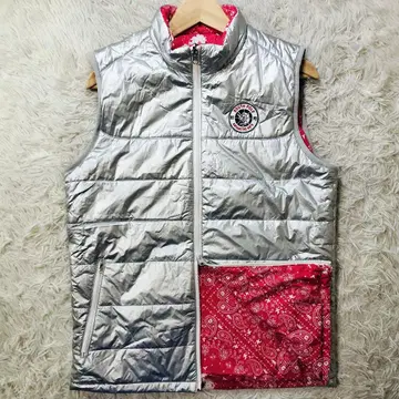 새상품급 캘러웨이 리버서블 베스트 실버 빨간색 페이즐리 더블 지퍼