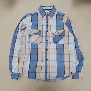 80s 파이브 브라더 플란넬 셔츠 USA제 블루 x 베이지