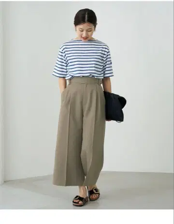 IENA 택 포함 새상품 턱 와이드 크롭 팬츠 카키 38 사이즈