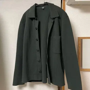 UNIQL 밀라노 리브 셔츠 가디건 그린