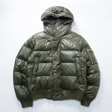 Y2K 다운 자켓 카키 그린 숏 기장 그런지 블루종
