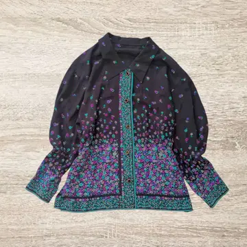 꽃무늬 블라우스 긴소매 셔츠 여성용 레트로 클래시컬 사이드 슬릿