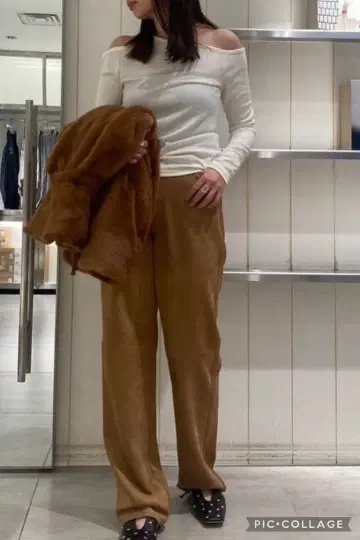 스타일링 오프숄더 화이트 긴팔 상의