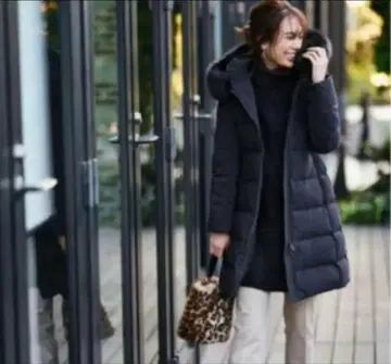 플라스테 퍼 롱 다운 코트 네이비 A라인