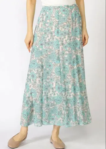 아나이 보타니컬 쉬폰 스커트 에메랄드 그린 꽃무늬