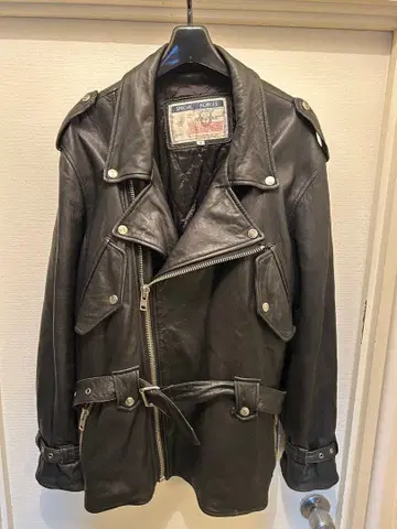 블랙 가죽 더블 라이더 롱 자켓