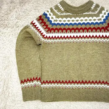 KBF 니트 페어아일 패턴 노르딕풍 톤 다운 카키 M