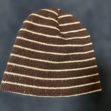 브라운 크림 스트라이프 니트 모자