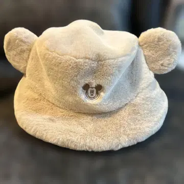 미키마우스 귀 달린 버킷햇 베이지 퍼햇 디즈니