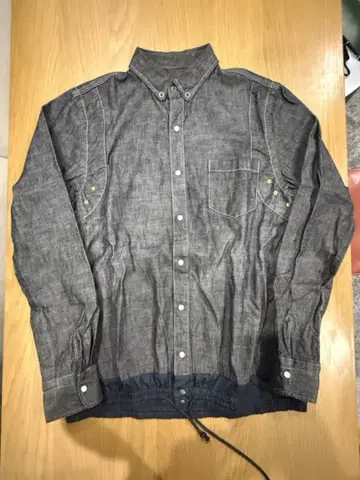 [ 02 ] sacai 드로 코드 도킹 이소재 절개 데님 셔츠 블랙