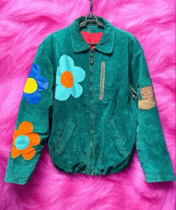 리메이크 페인트 플라이트 자켓 스웨이드 꽃무늬 멀티 컬러