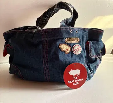 중고 드럭 스토어즈 돼지 와펜 포함 데님 토트백