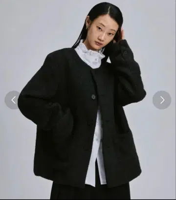 FEKETE 노카라 울 샤기 자켓 블랙