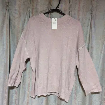 미사용! 라이트 핑크 니트 풀오버 핸드 스티치풍