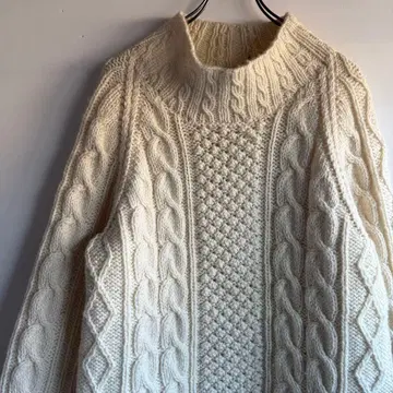 영국제 핸드 니트 Kilkeel 모크넥 울 케이블 니트