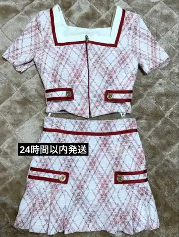 an 체크 무늬 상의 & 스커트 세트 셋업 드레스