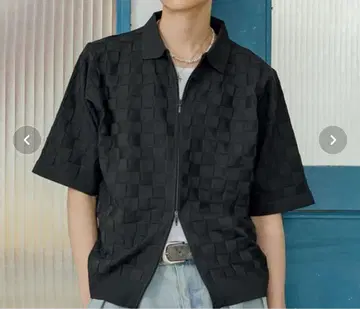 컴팩트 락 체크 더블 지퍼 피케 셔츠