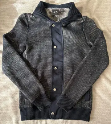 Armani Exchange 네이비 버즈아이 니트 자켓