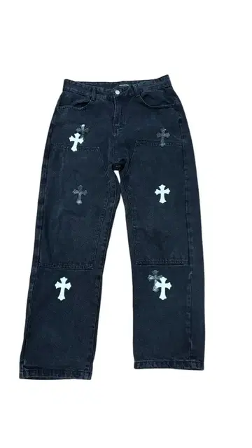 크로스 패치 부착 데님 팬츠