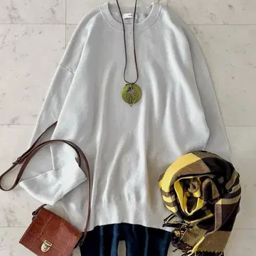 새상품급*에이톤 캐시미어 실크 크루넥 니트 라이트 그레이 루즈핏 워셔블