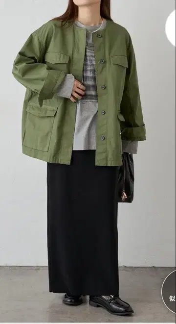 PUAL CE CIN 노카라 밀리터리 블루종