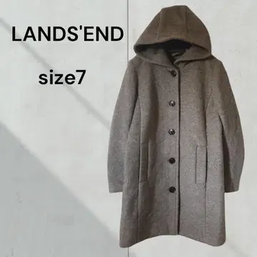 LANDS' END 울 롱 코트 후드 부착 고급 내추럴