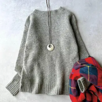 45R 울 100% 크루넥 스웨터 그레이 일본제 M 사이즈 3