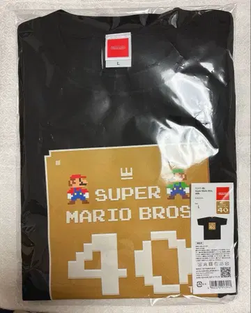 닌텐도 슈퍼 마리오 브라더스 40주년 T셔츠 L 블랙