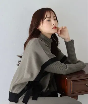 브라운 니트 원피스 긴팔 사이드 리본 포함