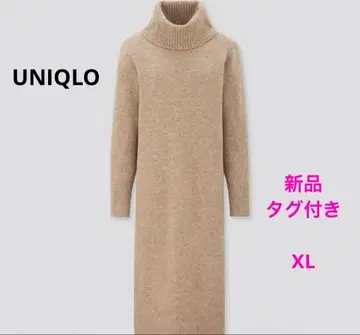 [택 포함 새상품] 유니클로 수플레얀 터틀넥 원피스 XL 베이지