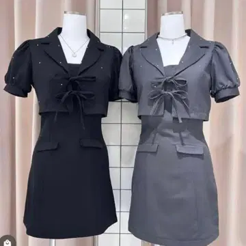 버블스 셋업 원피스 반팔 블랙