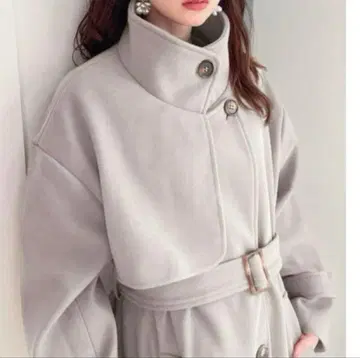 [미사용에 가까움] 옷깃 2Way 벨트 포함 웨이 울 롱 코트 그레이