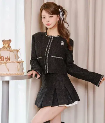 Darich 스팽글 트위드 스커트 BLK