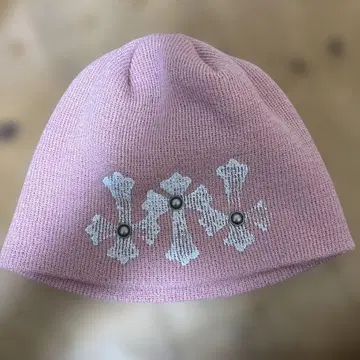 핑크 니트 모자 크로스 모티브