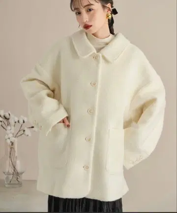 hinari 스탠칼라 샤기 미들 코트