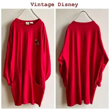 빈티지 디즈니 미니 자수 티셔츠 튜닉 빨간색 레드