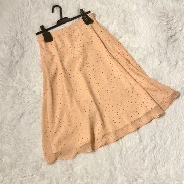 새상품 리플렉트 도트 무늬 쉬폰 롱 스커트 피치 베이지 M 사이즈