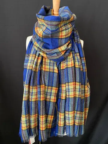 시트러스 파랑 옐로우 컬러 체크 무늬 스톨