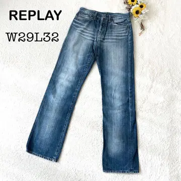 [ REPLAY 리플레이 ] 데님 팬츠 스트레이트 청바지 구제 의류 파랑
