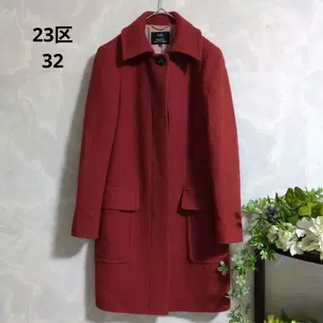23구 스텐 칼라 울 코트 히요쿠 빨간색 32 사이즈