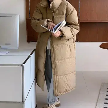 심플 하이넥 롱 에코 다운 코트